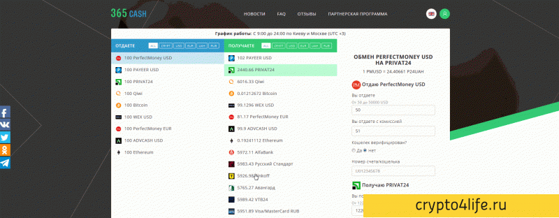 Мгновенный обменник 365Cash: быстрый обмен - быстрый заработок